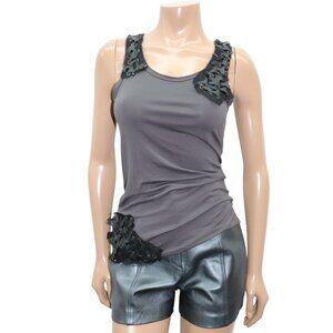 ALICE + OLIVIA Soft Jersey Inside Out Tank TOP Leather Trim Detail Small